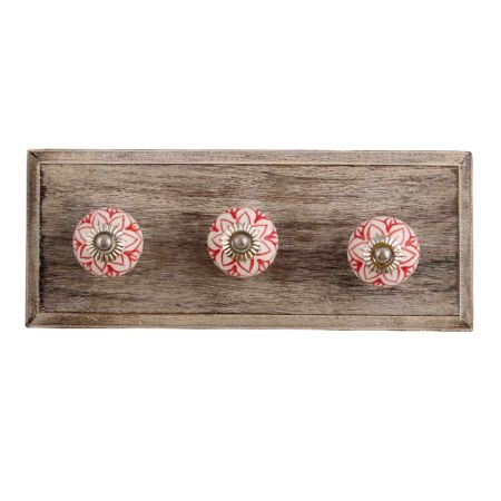 Red Lotus Ceramic Wooden Hooks